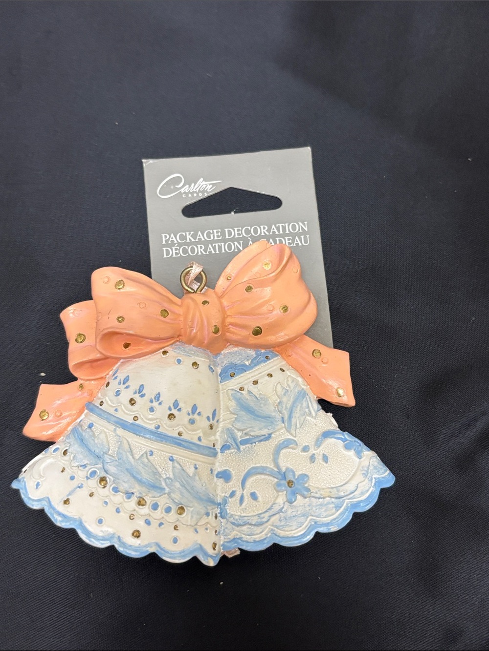 Carlton Cards Peach Bow with Blue and White Bell Decoration (2)